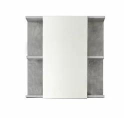 Chb Collection Meuble de salle de bain - Armoire de toilette avec miroir et LED en mélaminé blanc-gris. L-H-P:60-62-20cm