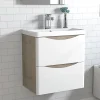 Meuble Vasque|AICA Sanitaire Meuble de salle de bain avec vasque 50 cm, meuble blanc et bois avec 2 tiroirs, meuble démonté