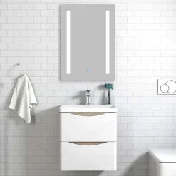 Meuble Vasque|AICA Sanitaire Meuble de salle de bain avec vasque 50 cm, meuble blanc et bois avec 2 tiroirs, meuble démonté