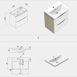 Meuble Vasque|AICA Sanitaire Meuble de salle de bain avec vasque 50 cm, meuble blanc et bois avec 2 tiroirs, meuble démonté