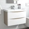 AICA Sanitaire Meuble de salle de bain avec vasque 80 cm, meuble blanc et bois avec 2 tiroirs, meuble démonté