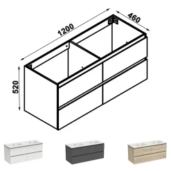 AICA Sanitaire Meuble de salle de bain anthracite 120cm, suspendu avec 4 tiroirs