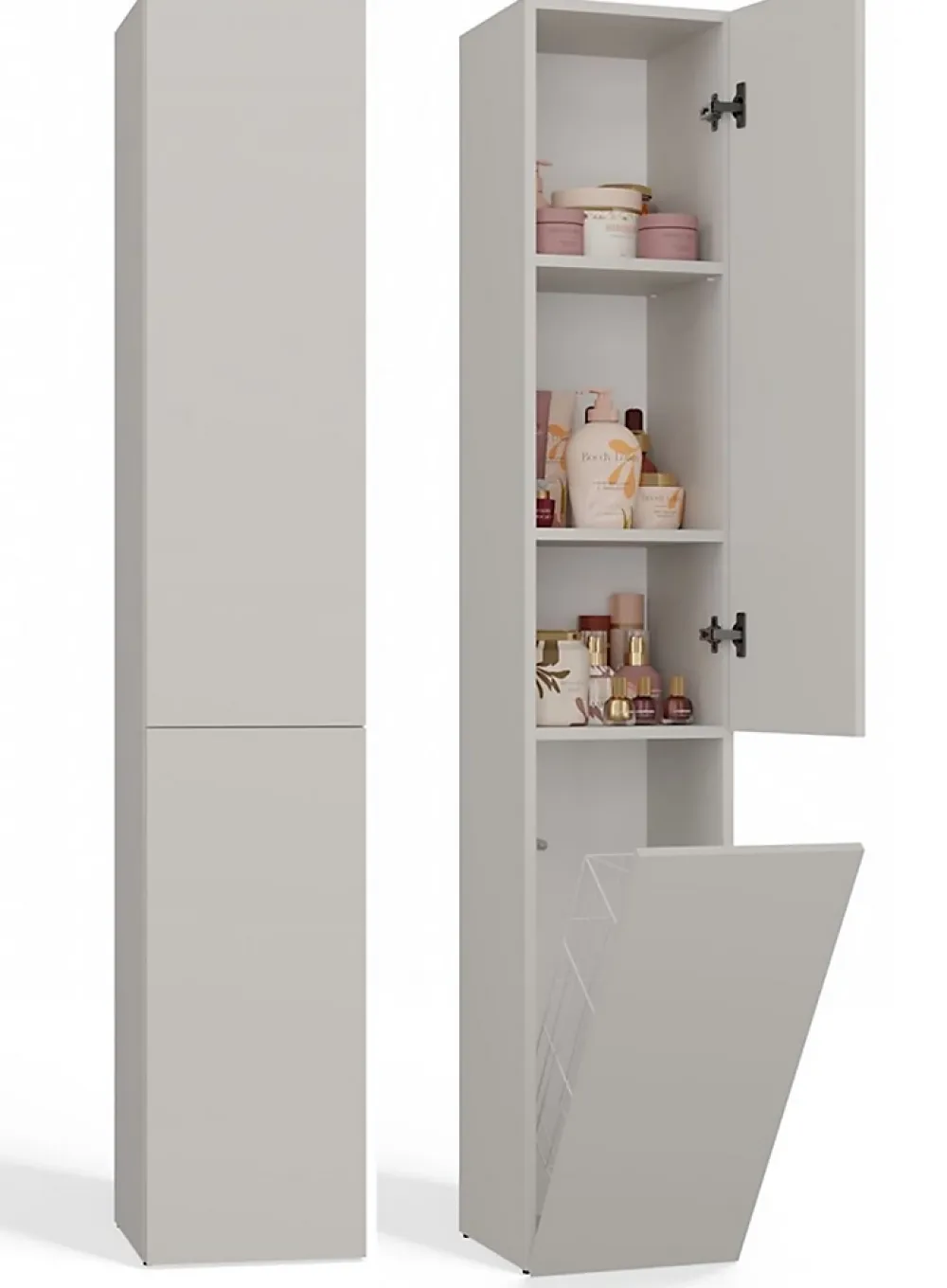 Armoire De Salle De Bains|3xE Living Meuble de salle de bain avec panier à linge, cachemire, 174 x 31 x 30cm