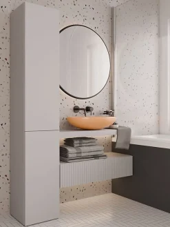 Armoire De Salle De Bains|3xE Living Meuble de salle de bain avec panier à linge, cachemire, 174 x 31 x 30cm