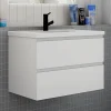 Meuble Vasque|AICA Sanitaire Meuble de salle de bain avec lavabo, 80 cm, 2 tiroirs avec fermeture amortie, meuble suspendu blanc