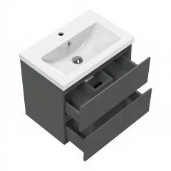 Meuble Sous-Vasque|AICA Sanitaire Meuble de salle de bain anthracite 50cm, suspendu avec 2 tiroirs
