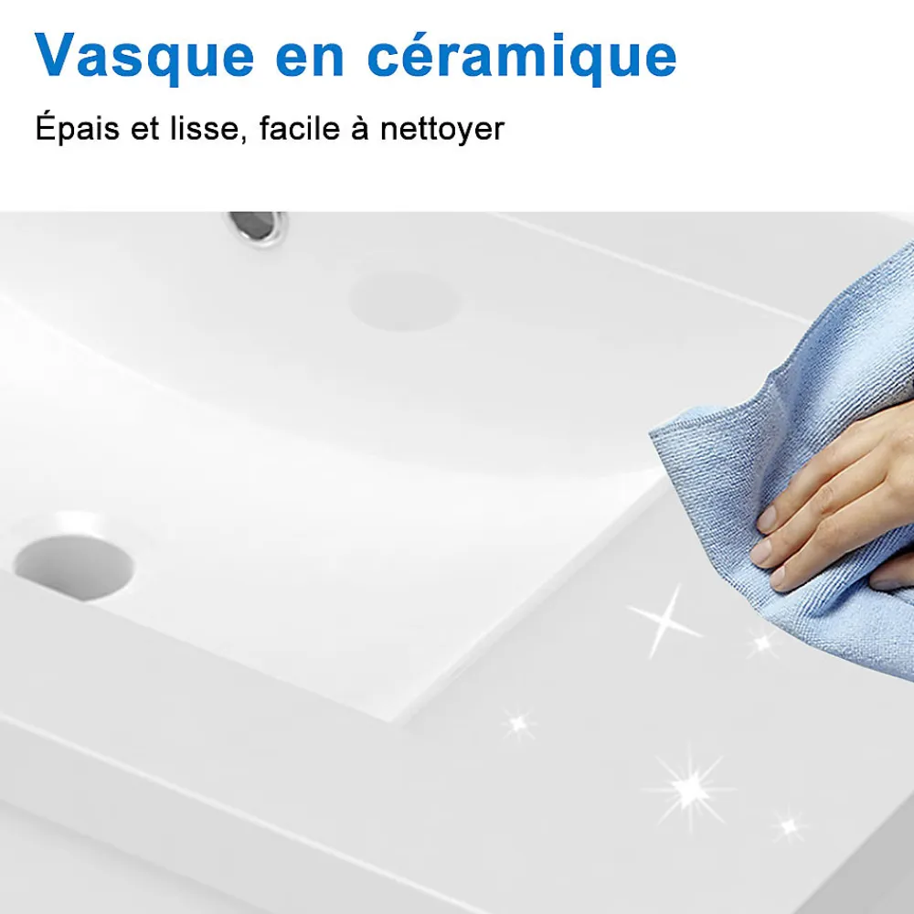 AICA Sanitaire Meuble de salle de bain avec lavabo, 100 cm, 2 tiroirs avec fermeture amortie, meuble suspendu anthracite