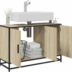 Meuble Wc|Vidaxl Meuble de salle de bain avec lavabo Chêne Sonoma 90 x 33 x 60 cm Bois d'ingénierie