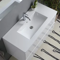Ensemble Meuble De Salle De Bains|Kiamami Valentina Meuble De Salle De Bain Avec Tiroirs 100Cm Lavabo Et Miroir Blanc Brillant - Benaco