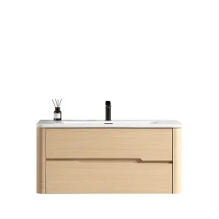 Jindoli Meuble de salle de bain avec vasque 100 cm effet chêne naturel Aquabale