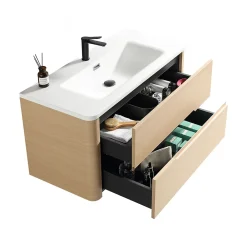 Jindoli Meuble de salle de bain avec vasque 100 cm effet chêne naturel Aquabale