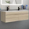 AICA Sanitaire Meuble de salle de bain avec double vasque chêne, meuble suspendu 120 cm avec double porte chêne