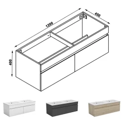 AICA Sanitaire Meuble de salle de bain avec double vasque chêne, meuble suspendu 120 cm avec double porte chêne
