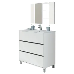Etagère Salle De Bains|Pegane Meuble de salle de bain avec 3 portes coloris blanc - Hauteur 88 x Longueur 81 x Profondeur 47 cm