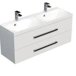 Lave-Mains|Naturel Meuble de salle de bain avec double vasque Cube Way 120x40 cm blanc brillant (CUBE2120ZBL)