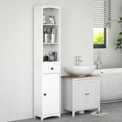 ProximaX Meuble de salle de bain, armoire haute à 3 étagères et 1 tiroir, étagère de salle de bain, meuble de salle de bain, blanc