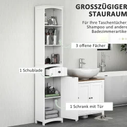 ProximaX Meuble de salle de bain, armoire haute à 3 étagères et 1 tiroir, étagère de salle de bain, meuble de salle de bain, blanc