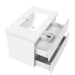AICA Sanitaire Meuble de salle de bain blanc 80cm, suspendu avec 2 tiroirs
