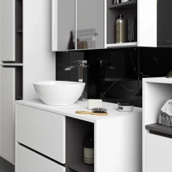 3xE Living Meuble de salle de bain, blanc/gris graphite, 35 x 80 x 30 cm