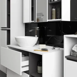 3xE Living Meuble de salle de bain, blanc/gris graphite, 35 x 80 x 30 cm