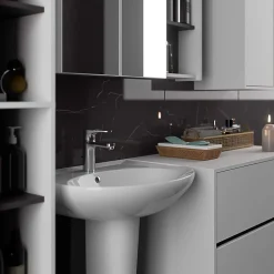 3xE Living Meuble de salle de bain, blanc/gris graphite, 35 x 80 x 30 cm