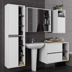 3xE Living Meuble de salle de bain, blanc/gris graphite, 50 x 170 x 30 cm