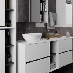 3xE Living Meuble de salle de bain, blanc/gris graphite, 50 x 170 x 30 cm