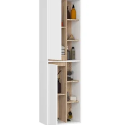 Armoire De Salle De Bains|3xE Living Meuble de salle de bain, blanc/chêne Sonoma, 50 x 170 x 30 cm