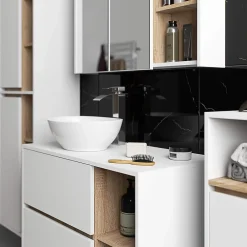 Armoire De Salle De Bains|3xE Living Meuble de salle de bain, blanc/chêne Sonoma, 50 x 170 x 30 cm