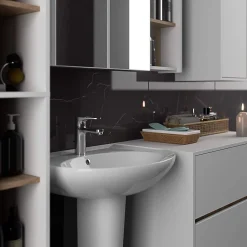 3xE Living Meuble de salle de bain, blanc/chêne Sonoma, 35 x 80 x 30 cm