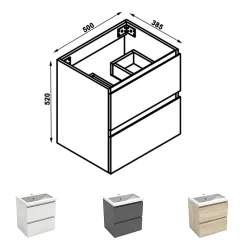 AICA Sanitaire Meuble de salle de bain blanc 50cm, suspendu avec 2 tiroirs