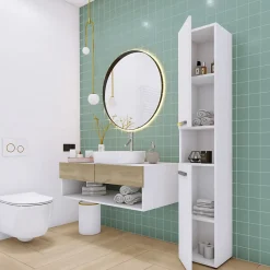 3xE Living Meuble de salle de bain, blanc mat, blanc brillant, 30 x 174 x 30 cm