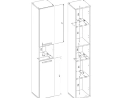 3xE Living Meuble de salle de bain, blanc mat, blanc brillant, 30 x 174 x 30 cm