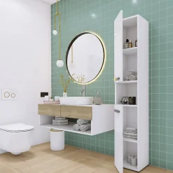 3xE Living Meuble de salle de bain, blanc mat, blanc brillant, 30 x 174 x 30 cm