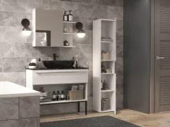 3xE Living Meuble de salle de bain, blanc mat, blanc brillant, 30 x 174 x 30 cm