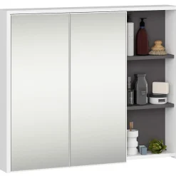 Armoire De Toilette|3xE Living Meuble de salle de bain, blanc/gris graphite, 90 x 75 x 15 cm