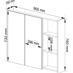 Armoire De Toilette|3xE Living Meuble de salle de bain, blanc/gris graphite, 90 x 75 x 15 cm