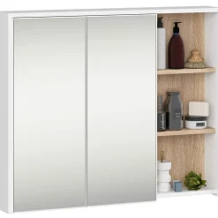 3xE Living Meuble de salle de bain, blanc/chêne Sonoma, 90 x 75 x 15 cm