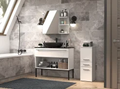 3xE Living Meuble de salle de bain, blanc mat, 85 x 30 x 30 cm