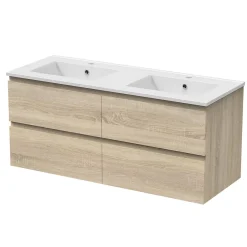 Meuble Sous-Vasque|AICA Sanitaire Meuble de salle de bain chêne 120cm, suspendu avec 4 tiroirs