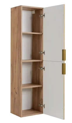 Colonne De Salle De Bains|3xE Living Meuble de salle de bain, Chêne Craft, poignée dorée, 35 x 136 x 27 cm
