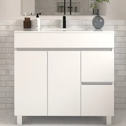 Meuble Vasque|Cosyneo Meuble de salle de bain 70cm simple vasque sans miroir sur pieds avec portes et tiroirs - blanc - HARO