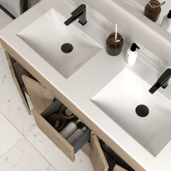 Meuble Vasque|Cosyneo Meuble de salle de bain 120cm double vasque sans miroir sur pieds avec portes et tiroirs - cambrian (chêne clair) - HARO