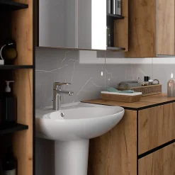 3xE Living Meuble de salle de bain, chêne artisanal/noir, 50 x 170 x 30 cm