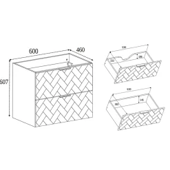 Lave-Mains|3xE Living Meuble de salle de bain, Cachemire, 60 x 57 x 46 cm, poignées noires