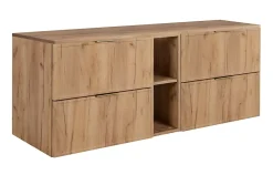 3xE Living Meuble de salle de bain, Chêne Craft, poignée dorée, 140 ( 2 x 60 + 20) x 46 x 57 cm
