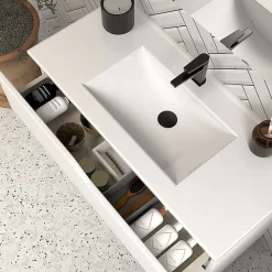 Meuble Vasque|Cosyneo Meuble de salle de bain 100cm simple vasque - sans miroir - 3 tiroirs - blanc - MATA