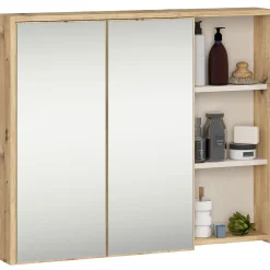 Armoire De Toilette|3xE Living Meuble de salle de bain, chêne artisanal/cachemire, 90 x 75 x 15 cm