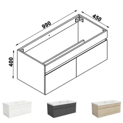 Meuble Sous-Vasque|AICA Sanitaire Meuble de salle de bain 100cm à double porte, suspendu, blanc