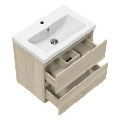 AICA Sanitaire Meuble de salle de bain chêne 50cm, suspendu avec 2 tiroirs